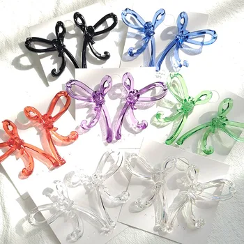

HUANZHI 2020 New Korea S925 Transparent Acrylic Butterfly Bow Stud Earrings Geometric Exaggerated for Woman Girls Jewelry Gift