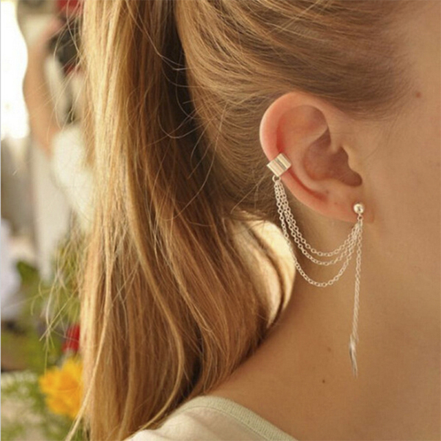 Fashion Punk Chain Ear Cuff for Women Clip on Earrings Gold Earcuff Without Piercing Earring Trendy Jewelry Gift