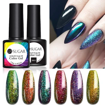 

UR SUGAR 7.5ml Starry Chameleon Gel Nail Polish Sparkling Holographics Glitter Sequins Soak Off UV LED Gel Varnish Black Base
