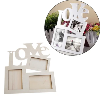 

New 3 in 1 Photo Frame Hollow Love Wooden White Base DIY Picture Frame Art Decor