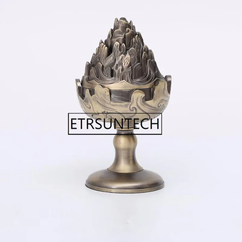 

High Feet Coil Incense Burner Holder Censer with Hill Cover Mountain Aroma Smoke Removing Furnace for Meditation Zen Room