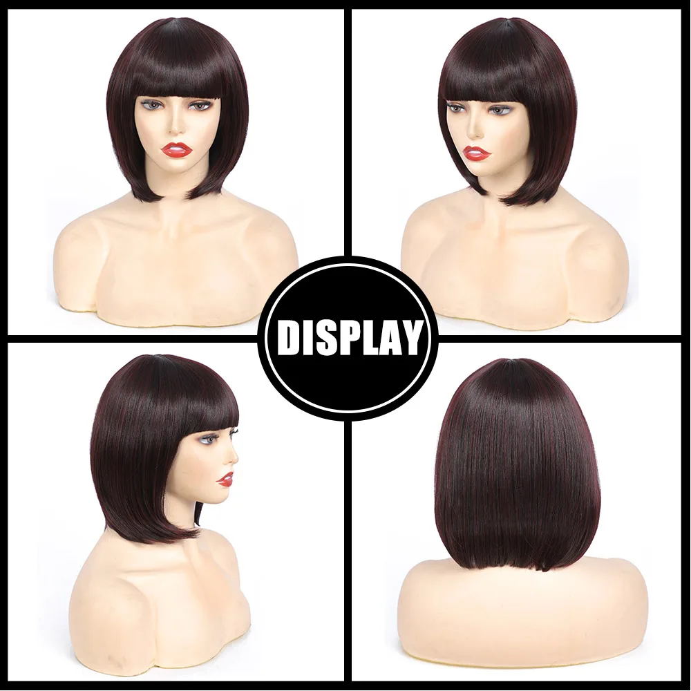 ボブ Straight Short Bob Wig with Bangs Brazilian Human Hair Wigs