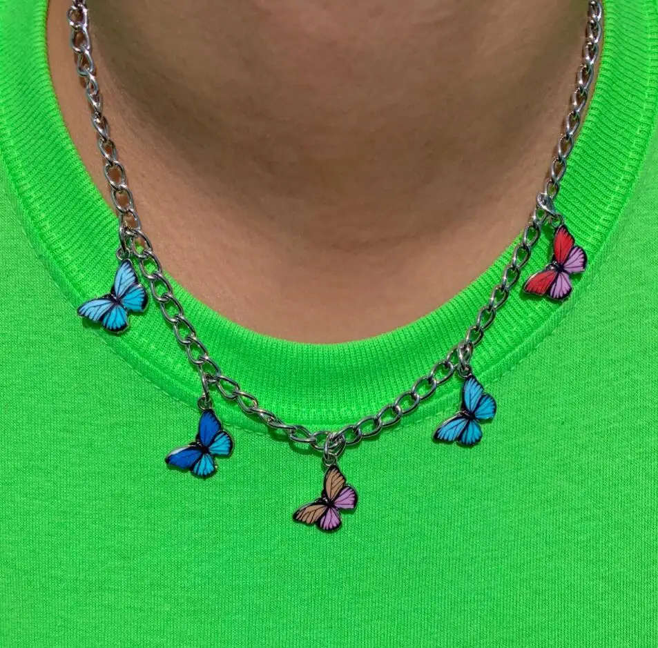 Хип-хоп женский символ кулон из нержавеющей стали ожерелье лучший чокер с сердечками цепь вечерние ювелирные изделия для женщин Человек дружбы девушка подарки - Окраска металла: butterfly