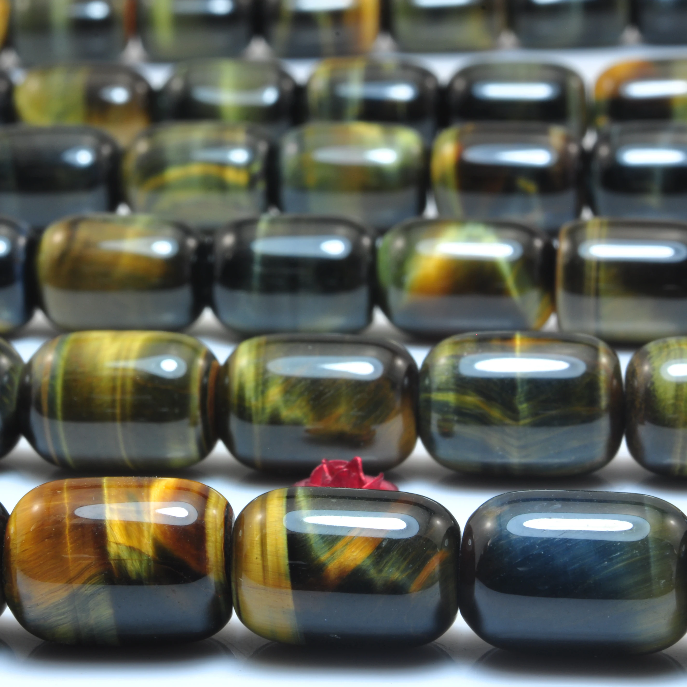Natura Blue Yellow Tiger's Eye Smooth Barrel Drum Loose Beads Wholesale Gemstone Semi Precious Stone Bracelet Necklace Jewelry |