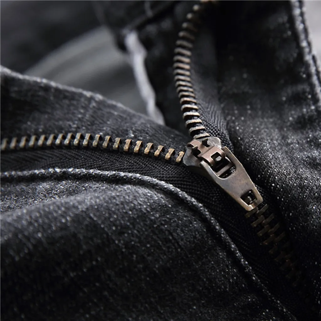 KLV Men Ripped Hole Skinny Denim Jeans Hip Pop Pants Trousers Sweatpants Streetwear Men Pencil Pants Trousers Hombre 9729