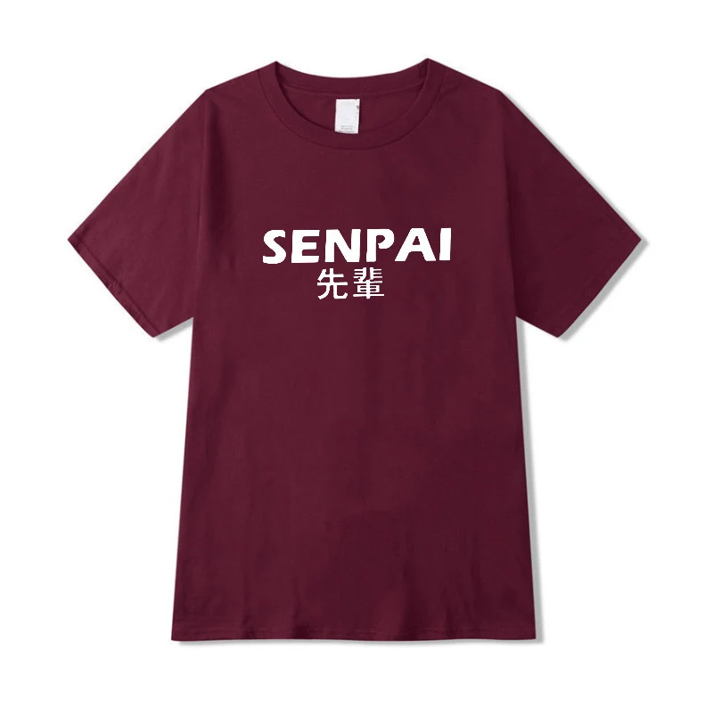 Летняя мужская футболка с принтом SENPAI из хлопка черного и белого цветов, Женский уличный с короткими рукавами, футболка унисекс Harajuku, топы, одежда