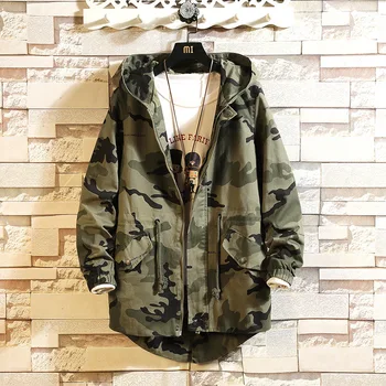 

#2405 Autumn Camouflage Jackets For Men Plus Size 5XL Cotton Casual Loose Swallowtail Coat Male Hooded Pockets Harajuku Outwear