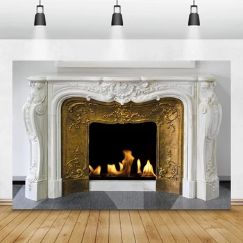 

Laeacco Christmas Decor Photocall Chic Wall Fireplace Photography Backdrops Photo Backgrounds Family Portrait For Photo Studio