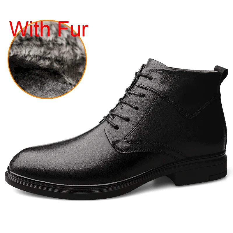 Большие размеры; кожаная обувь с высоким берцем; нескользящие зимние ботинки; ботильоны; Мужская зимняя обувь; удобная мужская обувь; Botas - Цвет: Черный