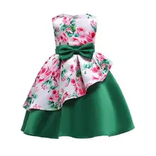 Новинка года; Детские Платья с цветочным принтом и бантом; милая праздничная одежда принцессы для девочек; 6 шт./партия;
