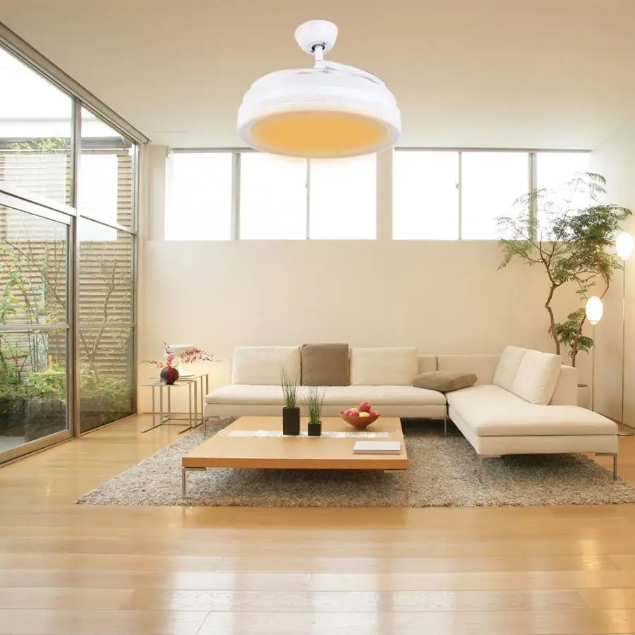 

AC100-240V Modern Style 42Inch LED Transparent Ceiling Fans Light 3 Colors Dimming with Remote Controller