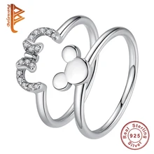 BELAWANG 925 Sterling Silver Ring Mickey Finger Ring for Women Sterling Silver Jewelry Gift Female engaged Ring