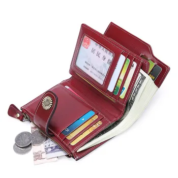 

2020 Genuine Leather Women Short Wallet Female Small Walet Fashion Lady Mini Zipper Wallet Coin Purse Card Holder 5206-5