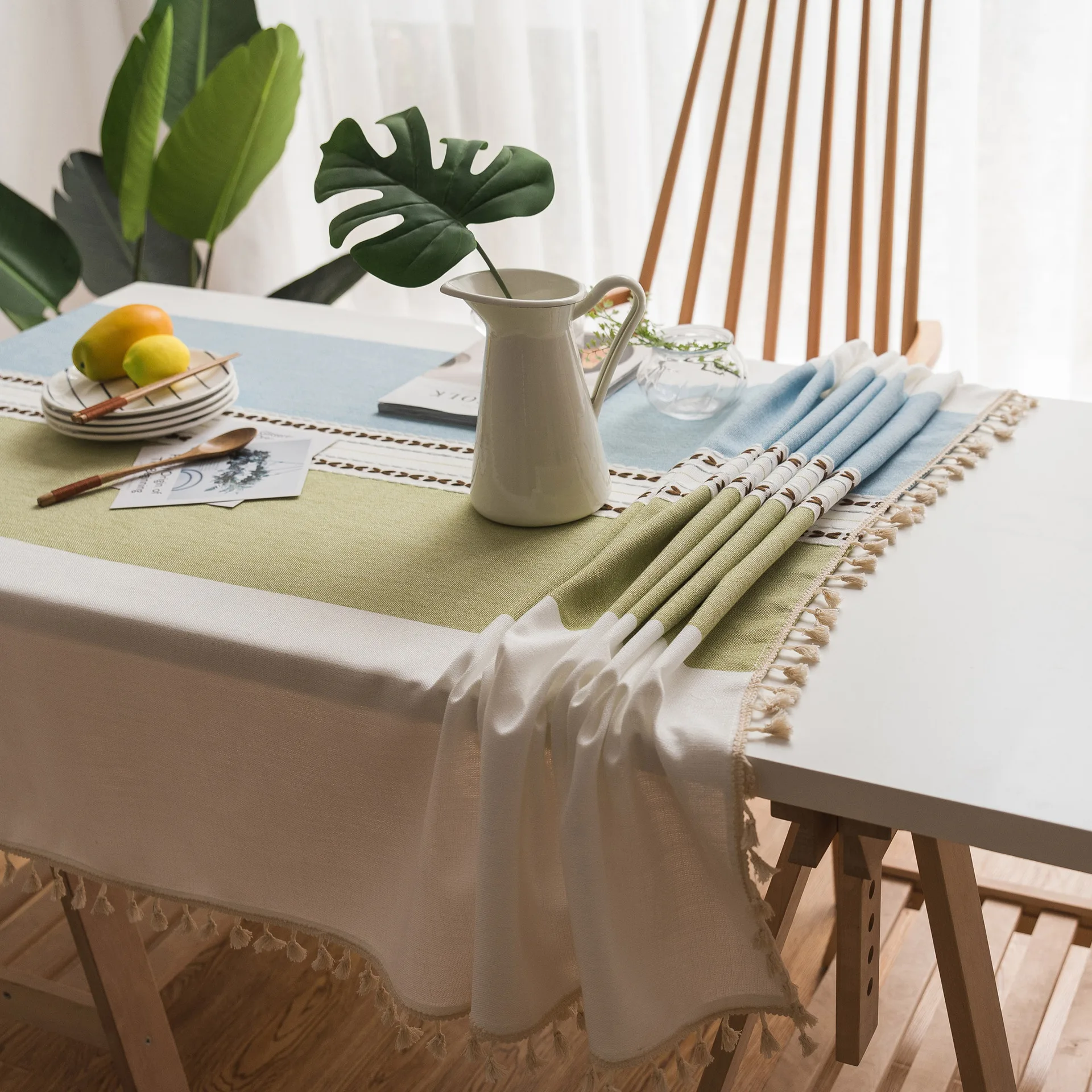 

NEW Decorative Cotton linen Lace Table Cloth Embroidered Striped Plaid Tablecloth Beautiful Table Cover Tafelkleed Mantel Mesa