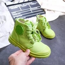 Детская обувь для девочек Детские кроссовки г. Модная высокая парусиновая обувь для малышей-мальчиков, Детская зеленая Классическая парусиновая обувь для девочек