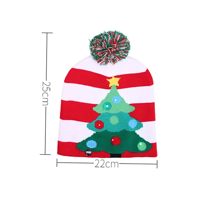 Christmas Hats Christmas Ornaments Knitting Santa Snowflakes Hats With LED Lamp Cap For Xmas New Year Party Decor Props