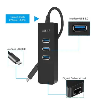 

Data Hub 3-Port USB 3.0 with 1000 Mbps Ethernet Port Network Adapter and Type-c Port Safe