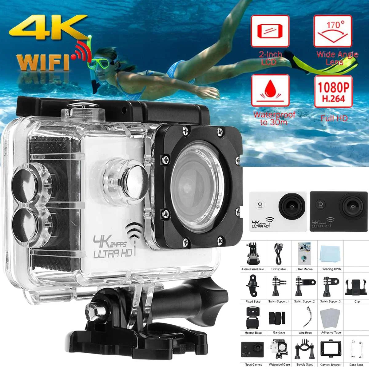 4K 16MP Full 1080P HD Wifi Sport Action Camera DVR DV Camcorder Waterproof Underwater Diving Video Helmet Cam pro Camera