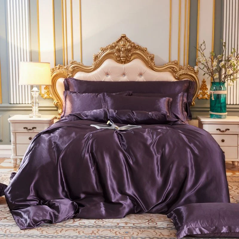 Mulberry Silk luxury Bedding Set with fitted sheet High-end 100% Silk Satin Bedding Sets soft smooth Solid Color quilts Cover