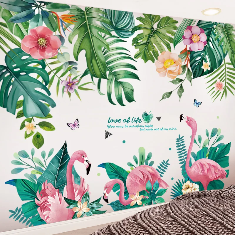 Наклейки на стену с изображением фламинго животных сделай сам листья дерева