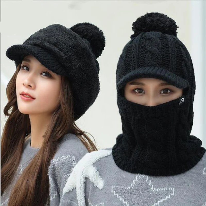 Winter Hat Women girl Warm Skullies Beanies Hat Face Neck Protection Balaclava Mask Gorras Bonnet Knitted Hat Ski Cap