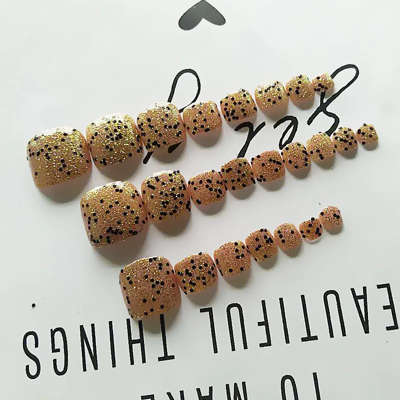 Nusx 24Pcs Artificial Toe Nails Glitter Silver Yellow Fake Toenail French False Nail Fashion Lady Nail 4