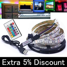 5V Cable USB 5m 4m 3m 2m rgb tira de LED impermeable TV iluminación trasera LED luz cálida fría blanca lámpara de decoración de pantalla de escritorio