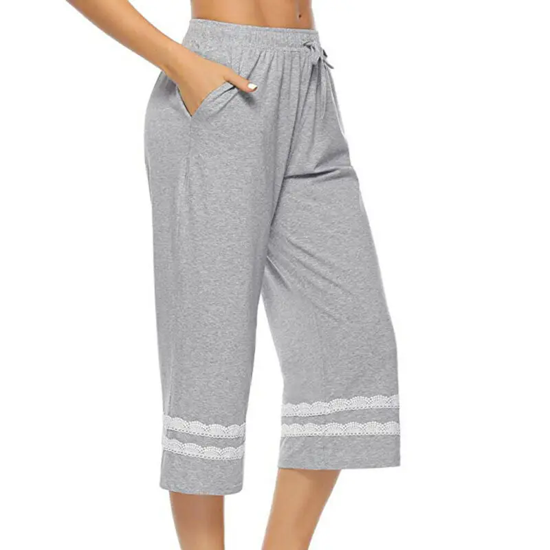 Women's Sleepwear Pajama Cotton Pants Sleep Cropped Lounge Bottoms Adjustable Women Sleep Bottoms 3FS