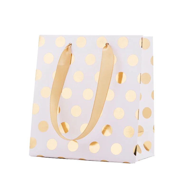 4 шт Золотой горошек бумажные подарочные пакеты ювелирные изделия вечерние сумки для переноски еды фольга Роскошный Золотой Серебряный горошек для свадьбы или «нулевого дня рождения» - Цвет: Gold Dot