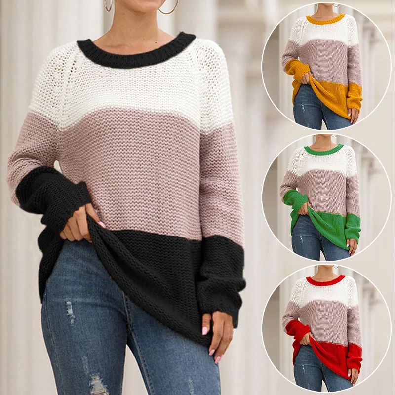 

Knitted Sweaters For Women Patchwork Long Sleeve Autumn Sweater Women New 2020 Elegant Winter Oversize Pullover Woman Jumper