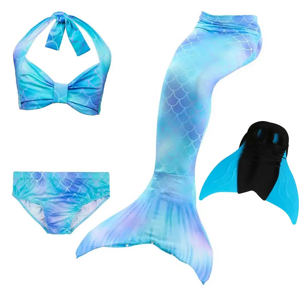 Mermaid Fin Set 1 Костюм с хвостом русалки для девочек детский плавательный костюм с изображением рыбы бикини и платье с хвостом русалки косплей для плавания матч монофин ласты - Цвет: Mermaid Fin Set 1