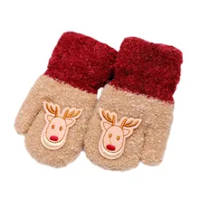 Детские перчатки с рисунком рождественского оленя; кашемировые теплые варежки для маленьких мальчиков и девочек; утепленные теплые детские перчатки#1P4