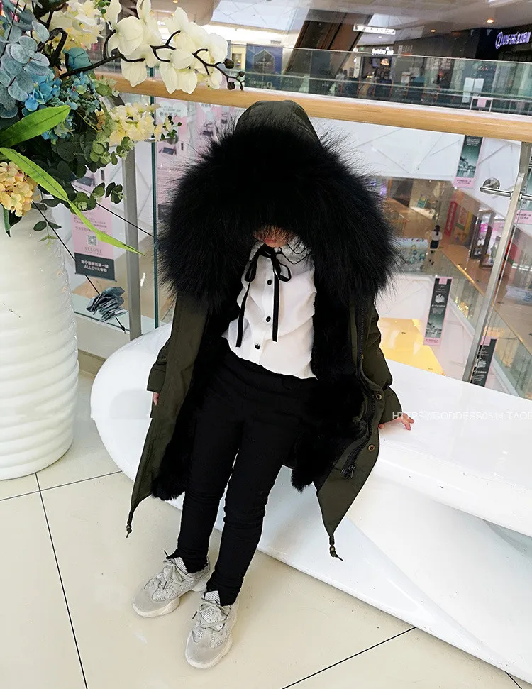 X-Long Plus Size 3-14 Year Children Coat Natural raccoon dog Fur Collar Outerwear Thicker Warm Parka Modis Kids Jacket Y2212