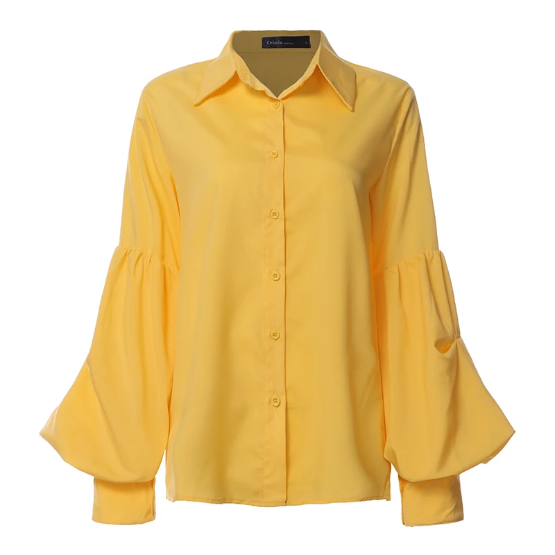 Celmia-Blusa elegante de manga folhada feminina, botões,