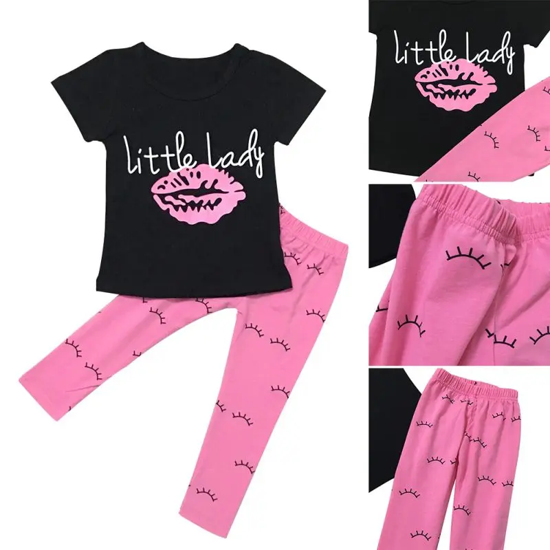 

2PCS Summer Girls Clothes Baby Girl Clothing Set Children Cute Kids Top T Shirt + Pants Leggings 2018 #E