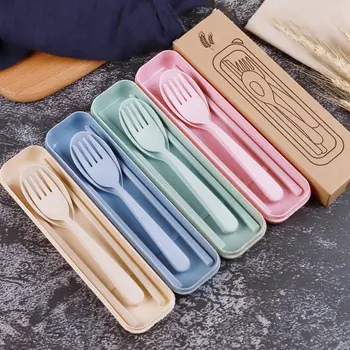 

Random color eco-friendly baby feeding tableware set tableware 3Pcs portable children's spoon fork chopstick boxets