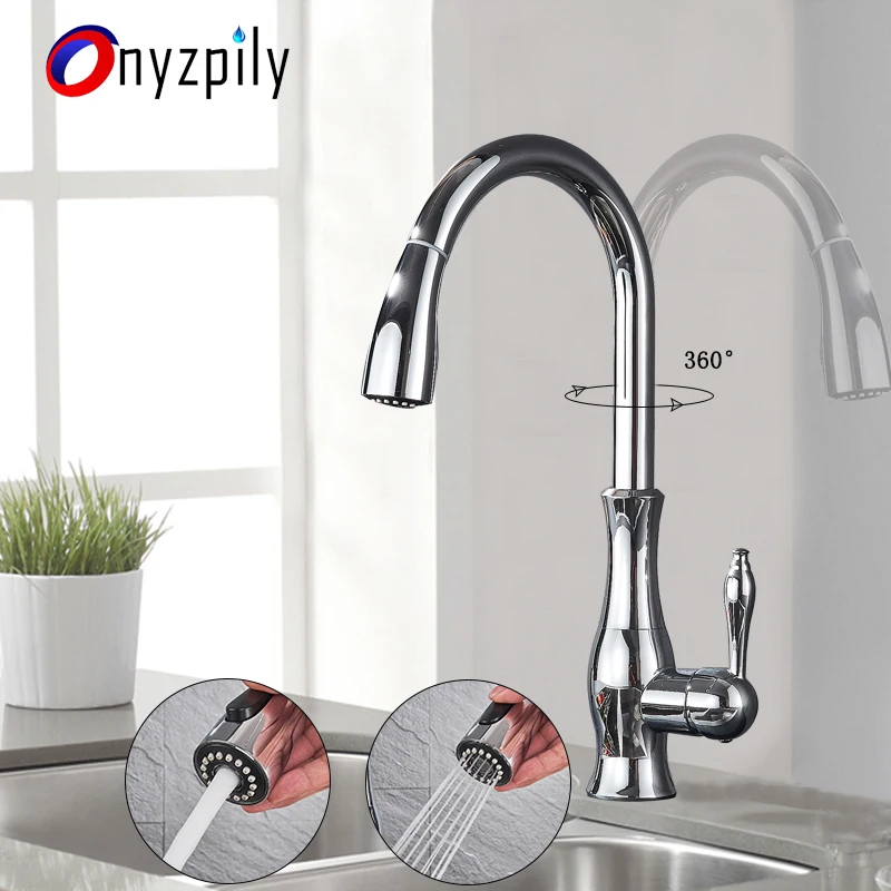 Description Picture 2 of itemOnyzpily Kitchen Sink Faucet Pull Out ORB/Chrome/Golden/Brushed Spray  360 Rotation Spout Two water modes Single Handle Mixer