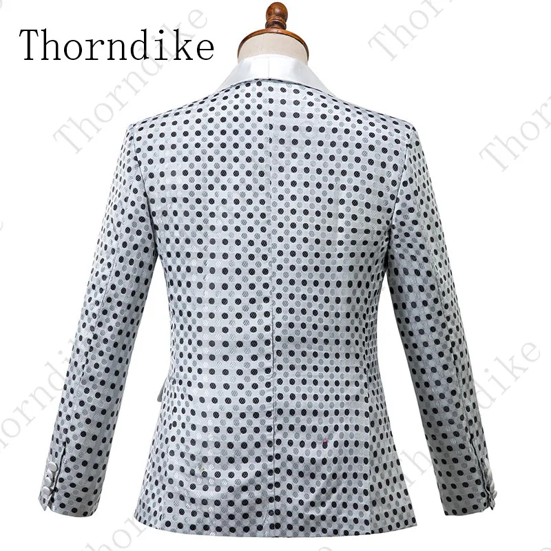 Thorndike в горошек, серебряные смокинги для жениха на свадьбу, шаль с отворотом, одна пуговица, на заказ, деловые мужские костюмы, куртки+ брюки