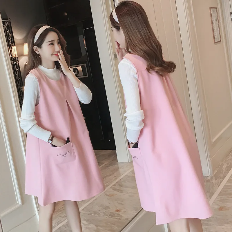 

2019 Early Autumn Maternity Clothes New Style Loose-Fit Fashion Mom Sweet Thin Vest Dress