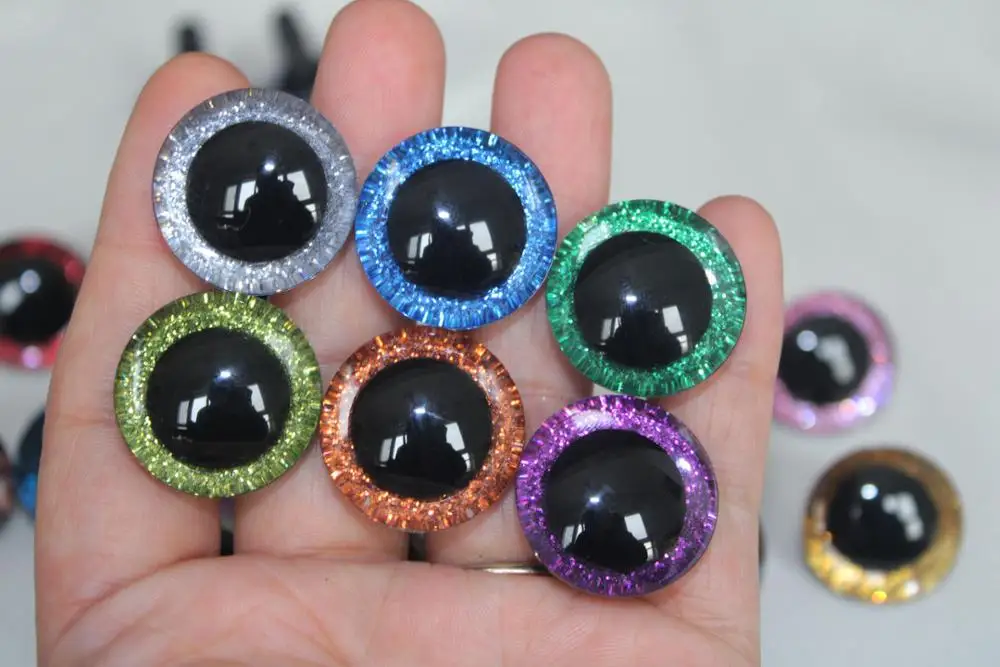 3D Glitter Plastic Safety Toy Eyes 9-35mm 10pcs