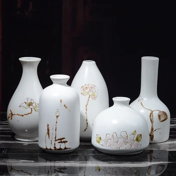 

Chinese Ceramic Vase Small Handmade Lotus Vase for Flower Tabletop Vase Filler Plant Container Modern Home Office Desk Decor