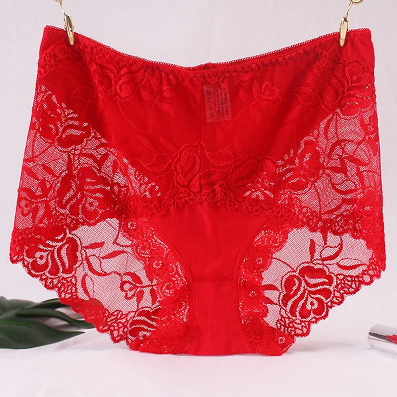 Medium and high waist lace large size cotton underwear women triangle seamless transparent hollow modal women's underwear