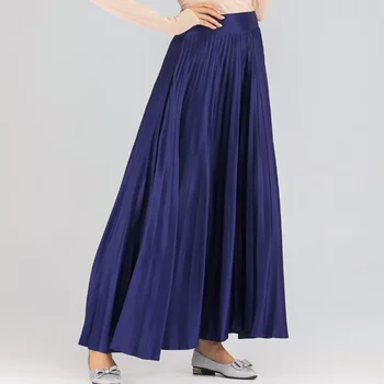 

Summer High Waist Maxi Skirts Womens Costume Blue Vintage Pleated Long Skirt Female Casual Full Length A Line Skirt Saia Longa