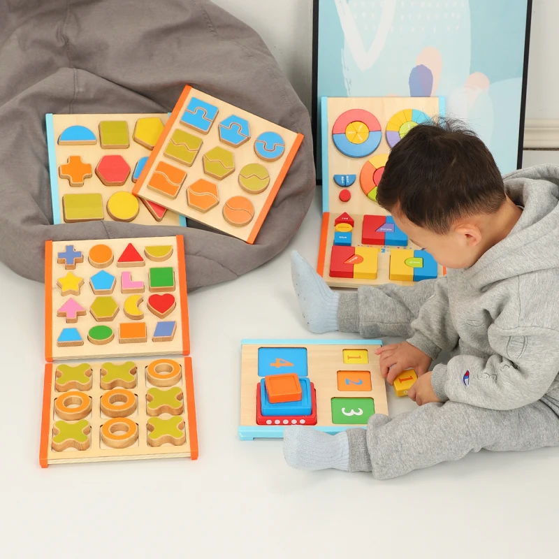 

Wooden children's shape matching panel hand holding board