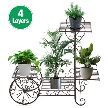 

European 4 Layers Plants Stand Flower Rack Metal Flower Stand Indoor Plant Shelves Multi-story Outdoor Metal Floor Shelf Balcony