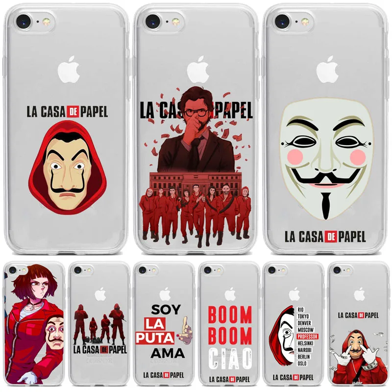 Spain TV Money Heist House Paper La Casa de papel phone case For iPhone 11 Pro Max X XS MAX XR 7 6S 8 Plus Soft Clear TPU Cases | Мобильные