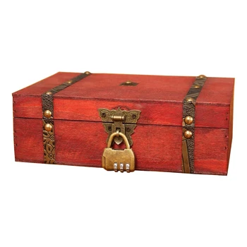 

Vintage Wooden Trinket Jewelry Storage Box Treasure Case Organizer Retro Three-Position Lock