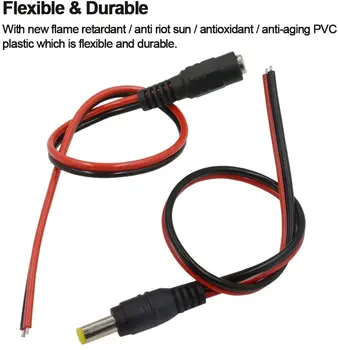 

18AWG 43x2pcs Copper Strands) 10 Pairs DC Power Pigtail Cable Wire, 12V 5A Male & Female Connectors for CCTV Security Camera