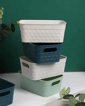 

JIANWU Morandi Grid Pattern High Capacity Storage Basket Desktop Organizer Journal Sundries Storage Box for Stationery School