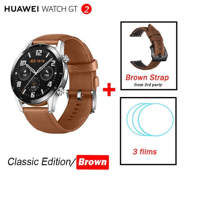 Huawei Watch GT 2, умные часы, измеритель уровня кислорода в крови, spo2, Bluetooth, умные часы, 5,1, для телефонных звонков, трекер сердечного ритма, для Android, iOS - Цвет: Brown n Brown Strap